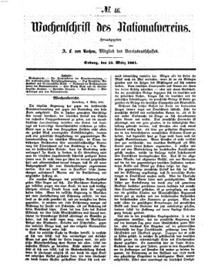 Wochenschrift des Nationalvereins Freitag 15. März 1861