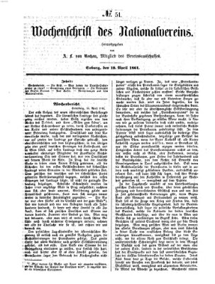 Wochenschrift des Nationalvereins Freitag 19. April 1861