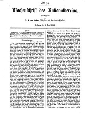 Wochenschrift des Nationalvereins Freitag 7. Juni 1861