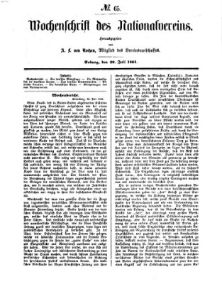 Wochenschrift des Nationalvereins Freitag 26. Juli 1861