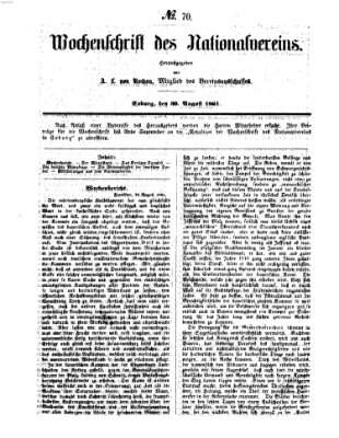 Wochenschrift des Nationalvereins Freitag 30. August 1861