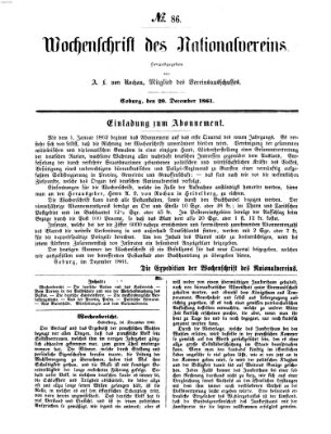 Wochenschrift des Nationalvereins Freitag 20. Dezember 1861