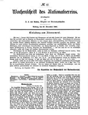 Wochenschrift des Nationalvereins Freitag 27. Dezember 1861