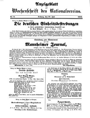 Wochenschrift des Nationalvereins Samstag 27. Juli 1861