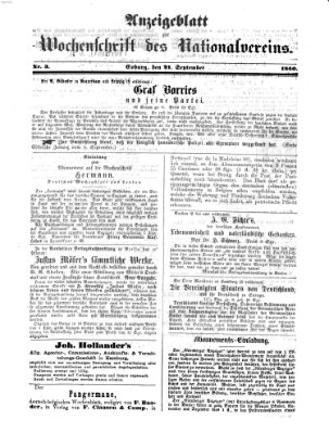 Wochenschrift des Nationalvereins Samstag 21. September 1861