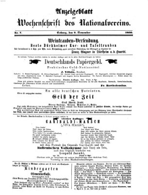 Wochenschrift des Nationalvereins Samstag 9. November 1861