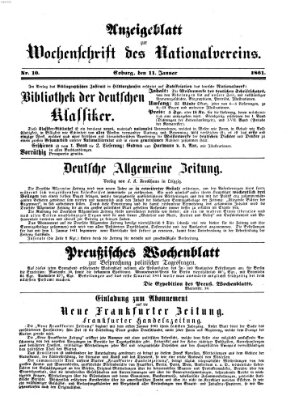 Wochenschrift des Nationalvereins Freitag 11. Januar 1861