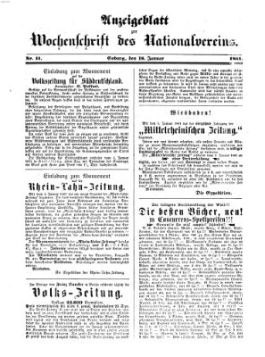 Wochenschrift des Nationalvereins Freitag 18. Januar 1861