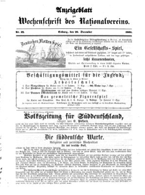 Wochenschrift des Nationalvereins Freitag 20. Dezember 1861