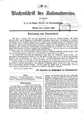 Wochenschrift des Nationalvereins Freitag 3. Januar 1862