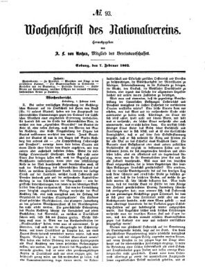 Wochenschrift des Nationalvereins Freitag 7. Februar 1862