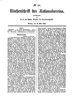 Wochenschrift des Nationalvereins Freitag 16. Mai 1862