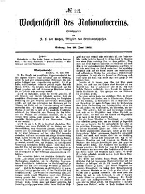 Wochenschrift des Nationalvereins Freitag 20. Juni 1862