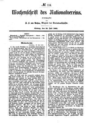 Wochenschrift des Nationalvereins Freitag 18. Juli 1862