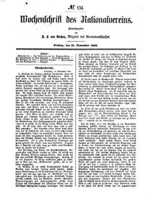 Wochenschrift des Nationalvereins Freitag 21. November 1862