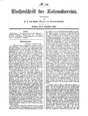 Wochenschrift des Nationalvereins Freitag 5. Dezember 1862