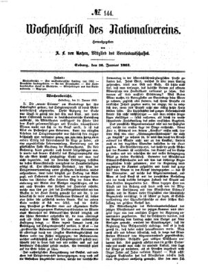 Wochenschrift des Nationalvereins Freitag 30. Januar 1863