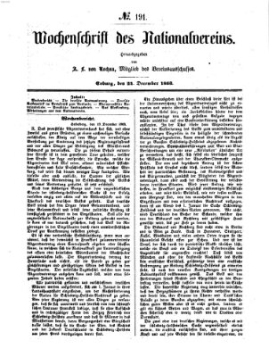 Wochenschrift des Nationalvereins Donnerstag 24. Dezember 1863