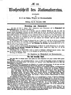 Wochenschrift des Nationalvereins Donnerstag 31. Dezember 1863