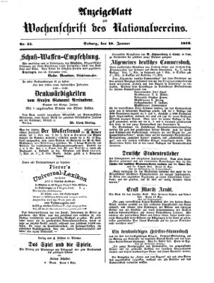 Wochenschrift des Nationalvereins Freitag 10. Januar 1862