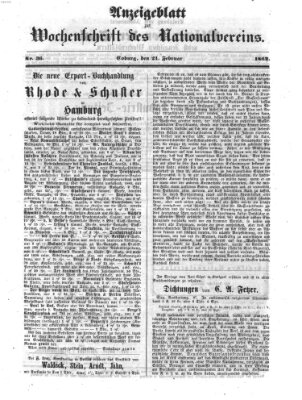 Wochenschrift des Nationalvereins Freitag 21. Februar 1862