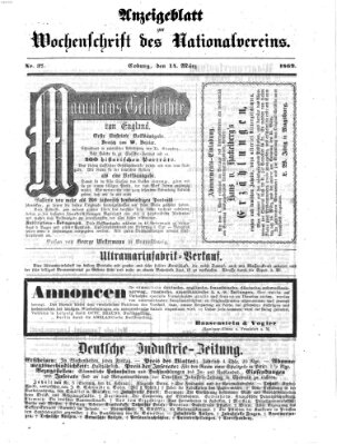 Wochenschrift des Nationalvereins Freitag 14. März 1862