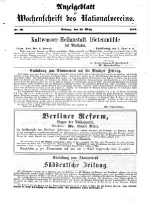 Wochenschrift des Nationalvereins Freitag 28. März 1862