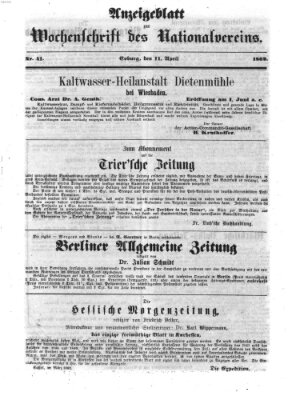 Wochenschrift des Nationalvereins Freitag 11. April 1862