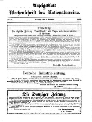 Wochenschrift des Nationalvereins Freitag 3. Oktober 1862