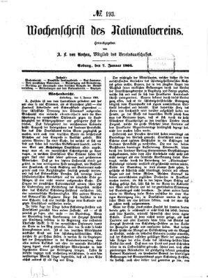 Wochenschrift des Nationalvereins Donnerstag 7. Januar 1864