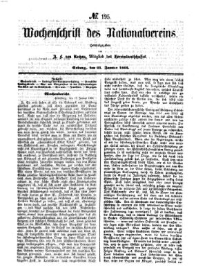 Wochenschrift des Nationalvereins Donnerstag 21. Januar 1864