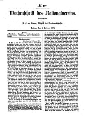 Wochenschrift des Nationalvereins Donnerstag 4. Februar 1864