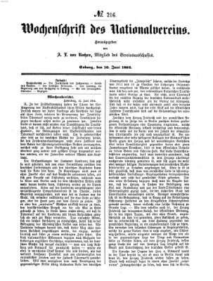 Wochenschrift des Nationalvereins Donnerstag 16. Juni 1864