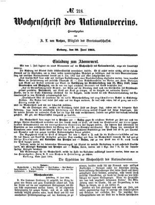 Wochenschrift des Nationalvereins Donnerstag 30. Juni 1864