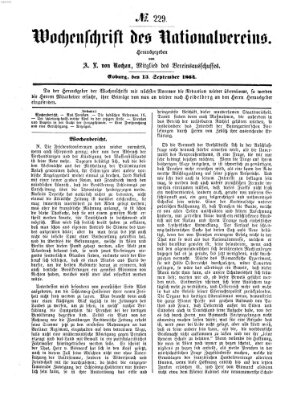 Wochenschrift des Nationalvereins Donnerstag 15. September 1864