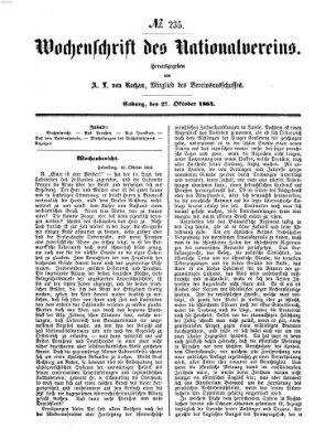 Wochenschrift des Nationalvereins Donnerstag 27. Oktober 1864