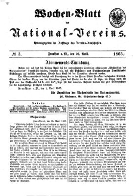 Wochen-Blatt des National-Vereins (Wochenschrift des Nationalvereins) Donnerstag 20. April 1865