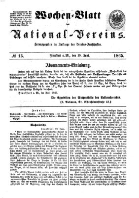 Wochen-Blatt des National-Vereins (Wochenschrift des Nationalvereins) Donnerstag 29. Juni 1865