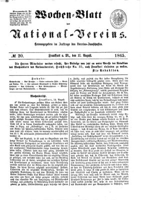 Wochen-Blatt des National-Vereins (Wochenschrift des Nationalvereins) Donnerstag 17. August 1865