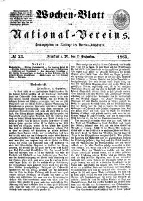 Wochen-Blatt des National-Vereins (Wochenschrift des Nationalvereins) Donnerstag 7. September 1865