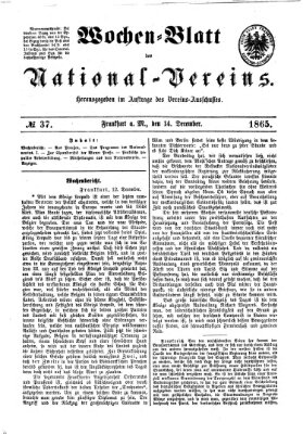 Wochen-Blatt des National-Vereins (Wochenschrift des Nationalvereins) Donnerstag 14. Dezember 1865