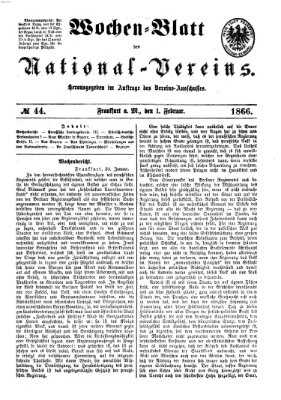 Wochen-Blatt des National-Vereins (Wochenschrift des Nationalvereins) Donnerstag 1. Februar 1866