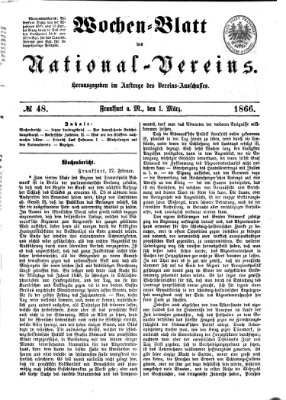 Wochen-Blatt des National-Vereins (Wochenschrift des Nationalvereins) Donnerstag 1. März 1866