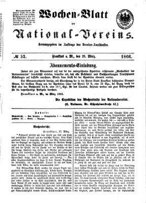 Wochen-Blatt des National-Vereins (Wochenschrift des Nationalvereins) Donnerstag 29. März 1866