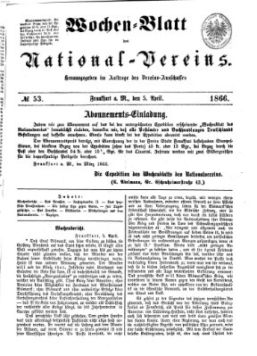 Wochen-Blatt des National-Vereins (Wochenschrift des Nationalvereins) Donnerstag 5. April 1866