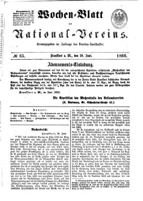 Wochen-Blatt des National-Vereins (Wochenschrift des Nationalvereins) Donnerstag 28. Juni 1866