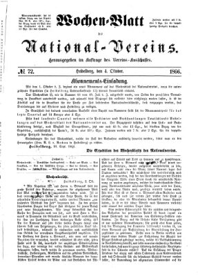 Wochen-Blatt des National-Vereins (Wochenschrift des Nationalvereins) Donnerstag 4. Oktober 1866