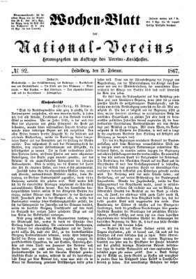 Wochen-Blatt des National-Vereins (Wochenschrift des Nationalvereins) Donnerstag 21. Februar 1867