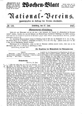 Wochen-Blatt des National-Vereins (Wochenschrift des Nationalvereins) Donnerstag 27. Juni 1867