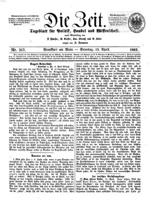 Die Zeit Sonntag 13. April 1862